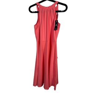 Sleeveless Halter Swing Coral Midi Dress By Ouges M Soft Stretchy Fabric NWT